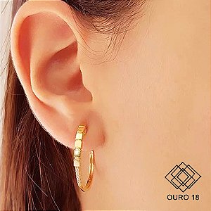 Brinco Meia Argola Ouro 18k Zircônias