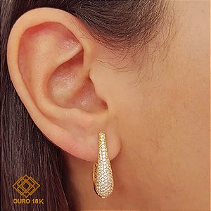 Brinco Argola Gota Ouro 18k Zircônias