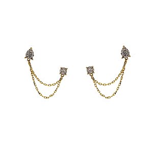 Brinco Duplo Ouro 18k Diamante