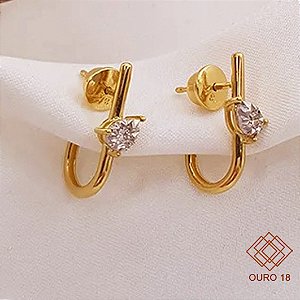 Brinco Meia Argola J Ouro 18k Diamante
