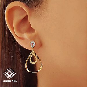Brinco Gota Ouro 18k Topázio