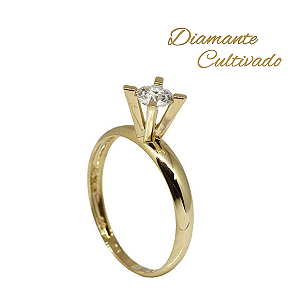 Anel Solitário Ouro 18k - Diamante 50 Ptos Cultivado