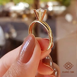 Anel Solitário Ouro 18k - Brilhante Moissanite 50 Ptos