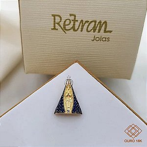 Pingente Nossa Senhora Aparecida Ouro 18k Zircônias