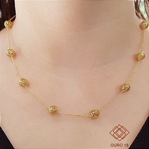 Gargantilha Esferas Filigrana Ouro 18k