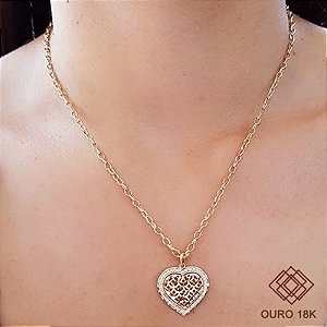 Kit Cordão Ouro 18k + Pingente Coração Ouro 18k