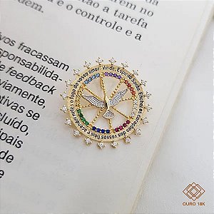 Pingente Espírito Santo Ouro 18k Zircônias