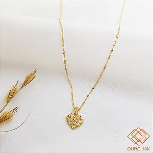 Kit Cordão + Pingente Coração Ouro 18k