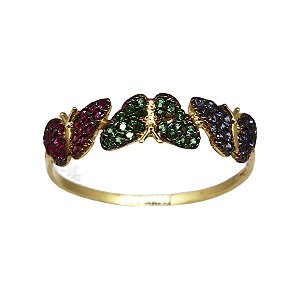 Anel Borboletas Ouro 18k Zircônias