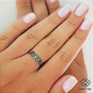 Anel Borboletas Ouro 18k Zircônias