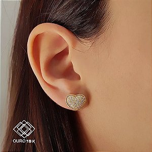 Brinco Coração Ouro 18k Zircônias