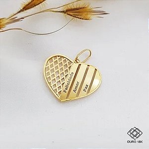 Pingente Coração Felicidade Amor e Paz Ouro 18k