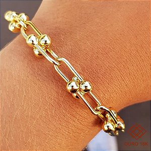 Pulseira Cadeado Esferas Ouro 18k