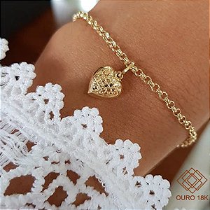 Kit Pulseira Ouro 18k + Pingente Coração Ouro 18k