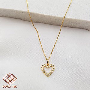 Kit Cordão Ouro 18k + Pingente Coração Ouro 18k