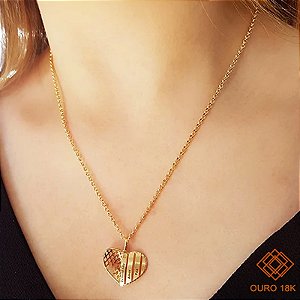 Kit Cordão Ouro 18k + Pingente Coração Ouro 18k