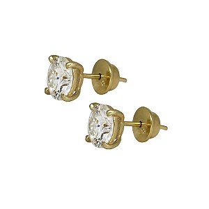 Brinco Solitário 7mm Ouro 18k e Moissanite