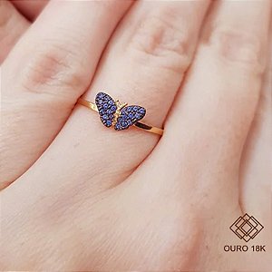 Anel Borboleta Ouro 18k Zircônias