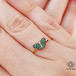 Anel Borboleta Ouro 18k Zircônias