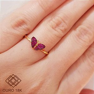 Anel Borboleta Ouro 18k Zircônias