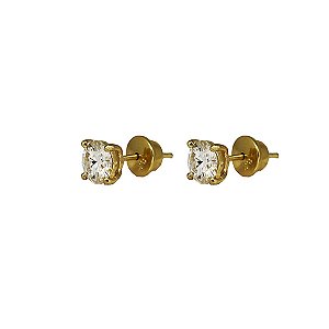 Brinco Solitário Ouro 18k e Moissanite 6mm
