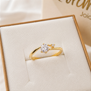 Anel Solitário Ouro 18k Zircônias