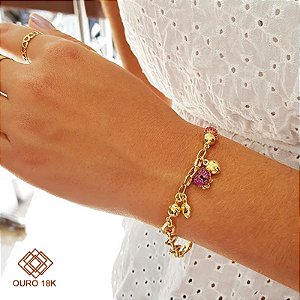Pulseira Corações Ouro 18k