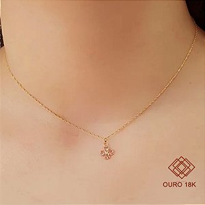 Kit Cordão Ouro 18k + Pingente Trevo Ouro 18k