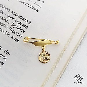 Pingente Alfinete Medalha Batismo Ouro 18k