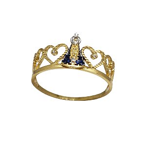 Anel Nossa Senhora Ouro 18k Zircônia