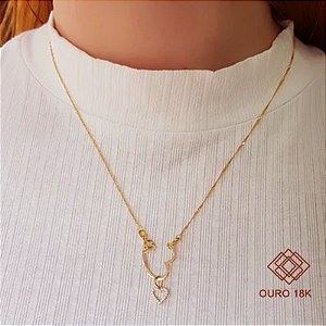 Gargantilha Corações Ouro 18k Zircônia