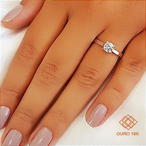 Anel Solitário Ouro Branco 18k Brilhante Moissanite 50 Pontos