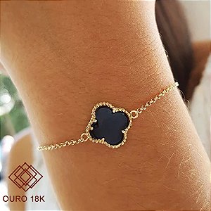 Pulseira Trevo Ônix Ouro 18k