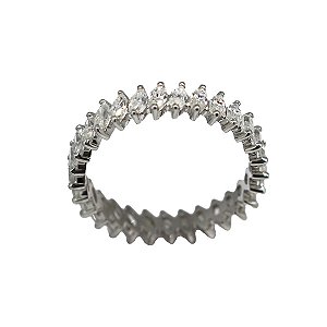 Anel Navete Inteira Ouro Branco 18k Moissanite