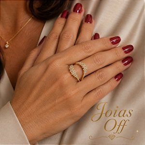 Anel Duplo Ouro 18k Zircônia