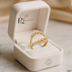 Anel Duplo Ouro 18k Zircônia