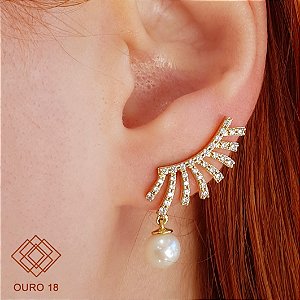 Brinco Pérola Ear Cuff Ouro 18k Zircônias