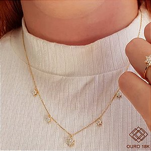 Gargantilha Estrela Ouro 18k Zircônia