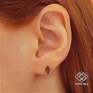 Brinco Pequeno Oval Ouro 18k Quartzo