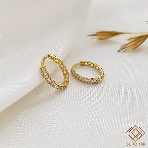 Brinco Argola Pequena Ouro 18k Zircônia
