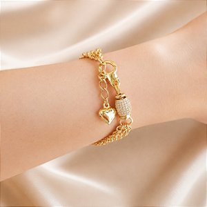 Pulseira Trio Cabo de Aço Ouro 18k Zircônia