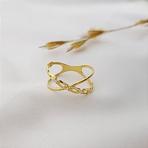 Anel Corrente X Ouro 18k Zircônia