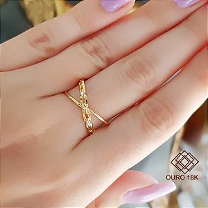 Anel Corrente X Ouro 18k Zircônia