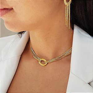 Gargantilha Bold Fios Elo Ouro 18k- 50cm