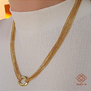 Gargantilha Bold Fios Elo Ouro 18k- 50cm