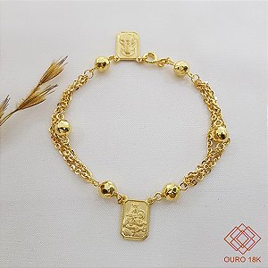 Pulseira Escapulário Esferas Ouro 18k