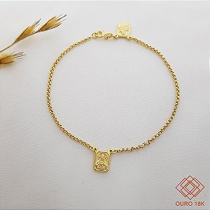Pulseira Escapulário Elo Português Ouro 18k
