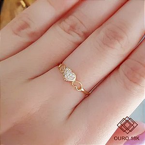 Anel corações Ouro 18k Zircônia