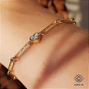 Pulseira Cadeado Coração Ouro 18k Diamante