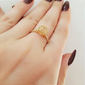 Anel Esfera Filigrana Ouro 18k